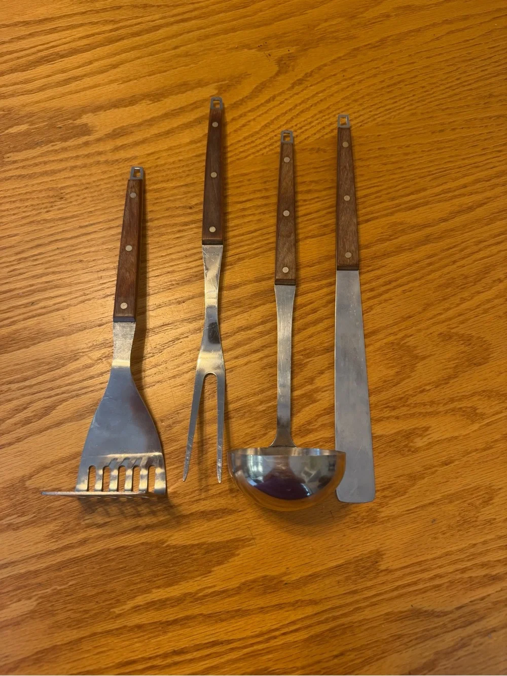 Vintage Ekco Flint 4 Piece Wooden Handle Kitchen Utensil Set - Brown